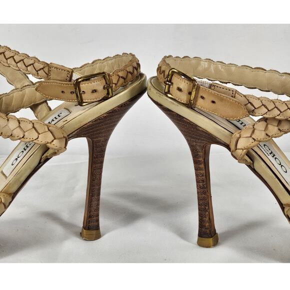 JIMMY CHOO AUTHENTIC VINTAGE WOMEN'S BEIGE STRAPPY ANKLE HEELS – SIZE 6.5 (37.5) - Picture 11 of 11